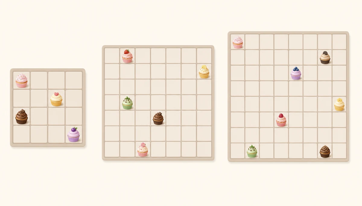 Illustrative comparison of compact, medium, and large 2048 puzzle grids