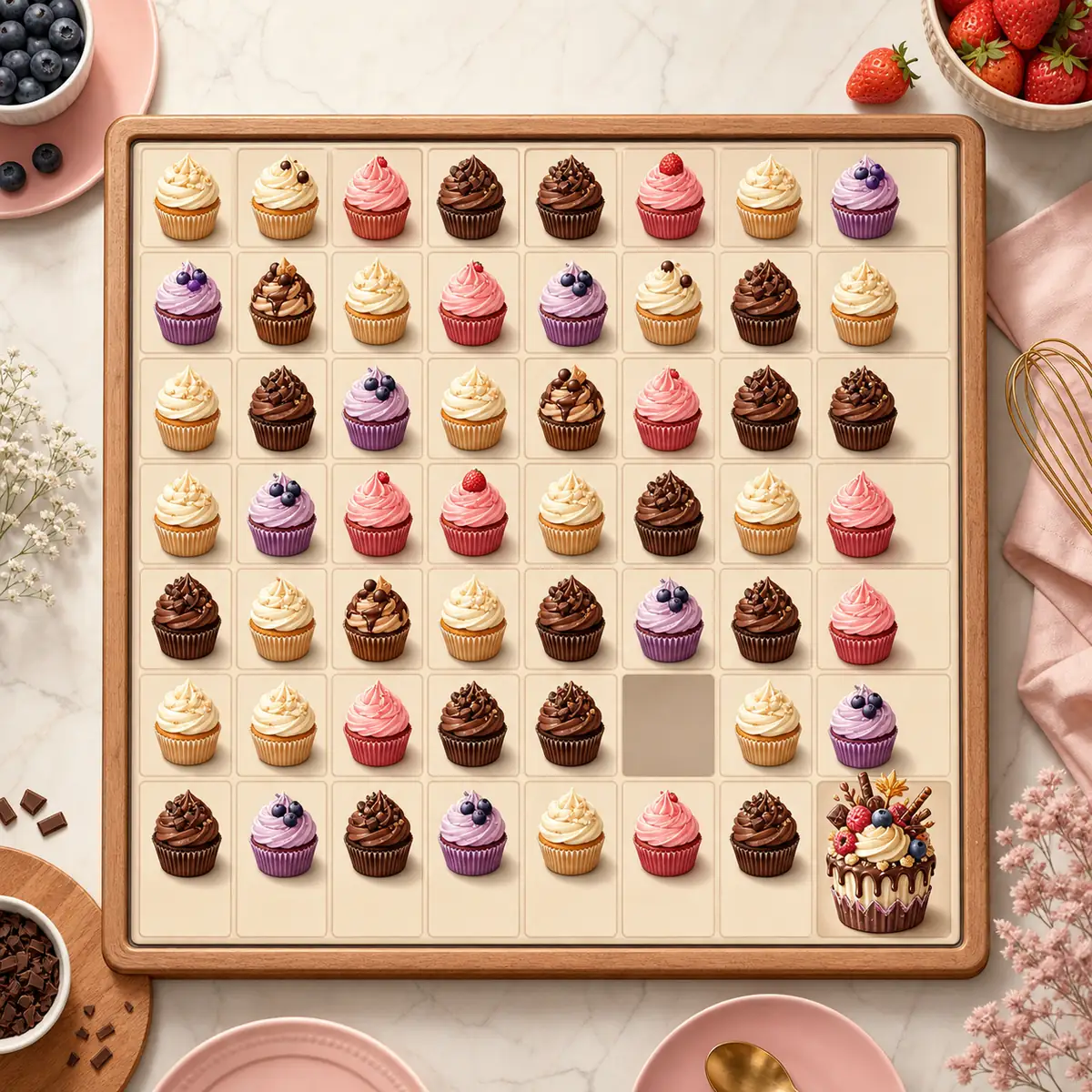 Illustrative large-board cupcake puzzle concept for a 2048 9x9 guide