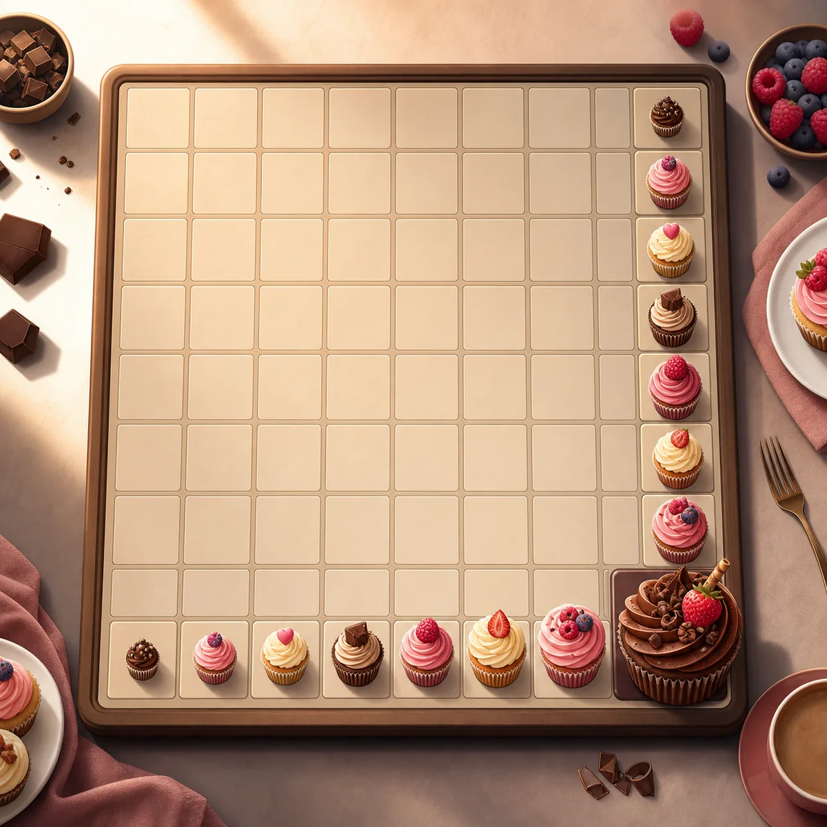 Illustrative 2048 9x9 strategy concept with a corner anchor and organized feeder lane