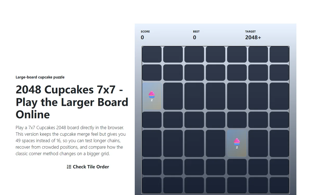 Playable 2048 Cupcakes 7x7 variation with a larger grid